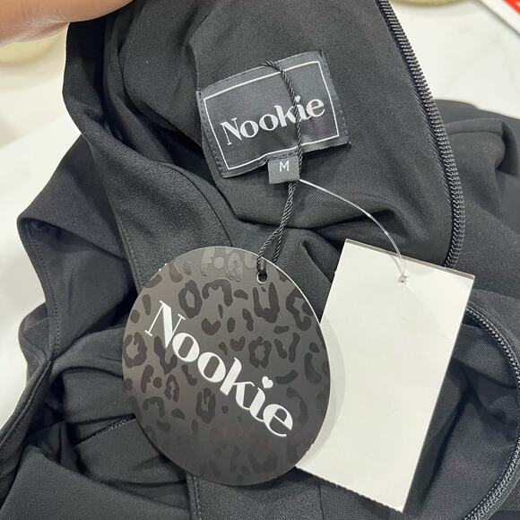 NOOKIE Manhattan Midi Dress Black Sleeveless Cutout Lined Stretch Medium NEW - Picture 2 of 3